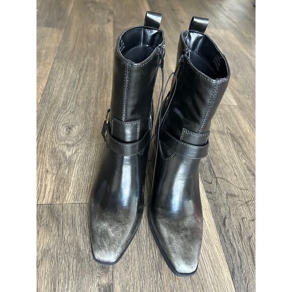 London Rag Dark Olive Green Side Buckle Western Style Ankle Boots Size 8 - Picture 7 of 11